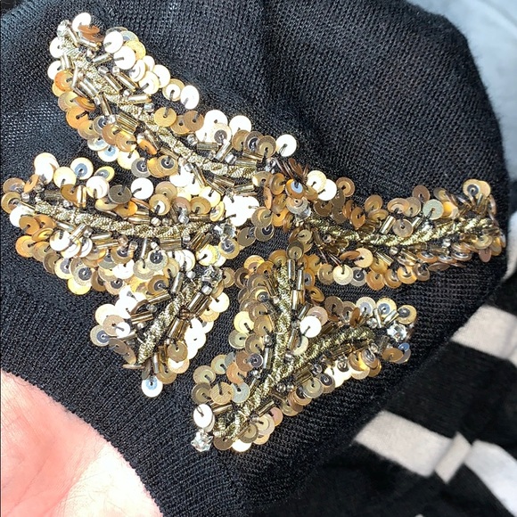 Gold Sequin Shoulder Striped Sweater - Picture 2 of 3